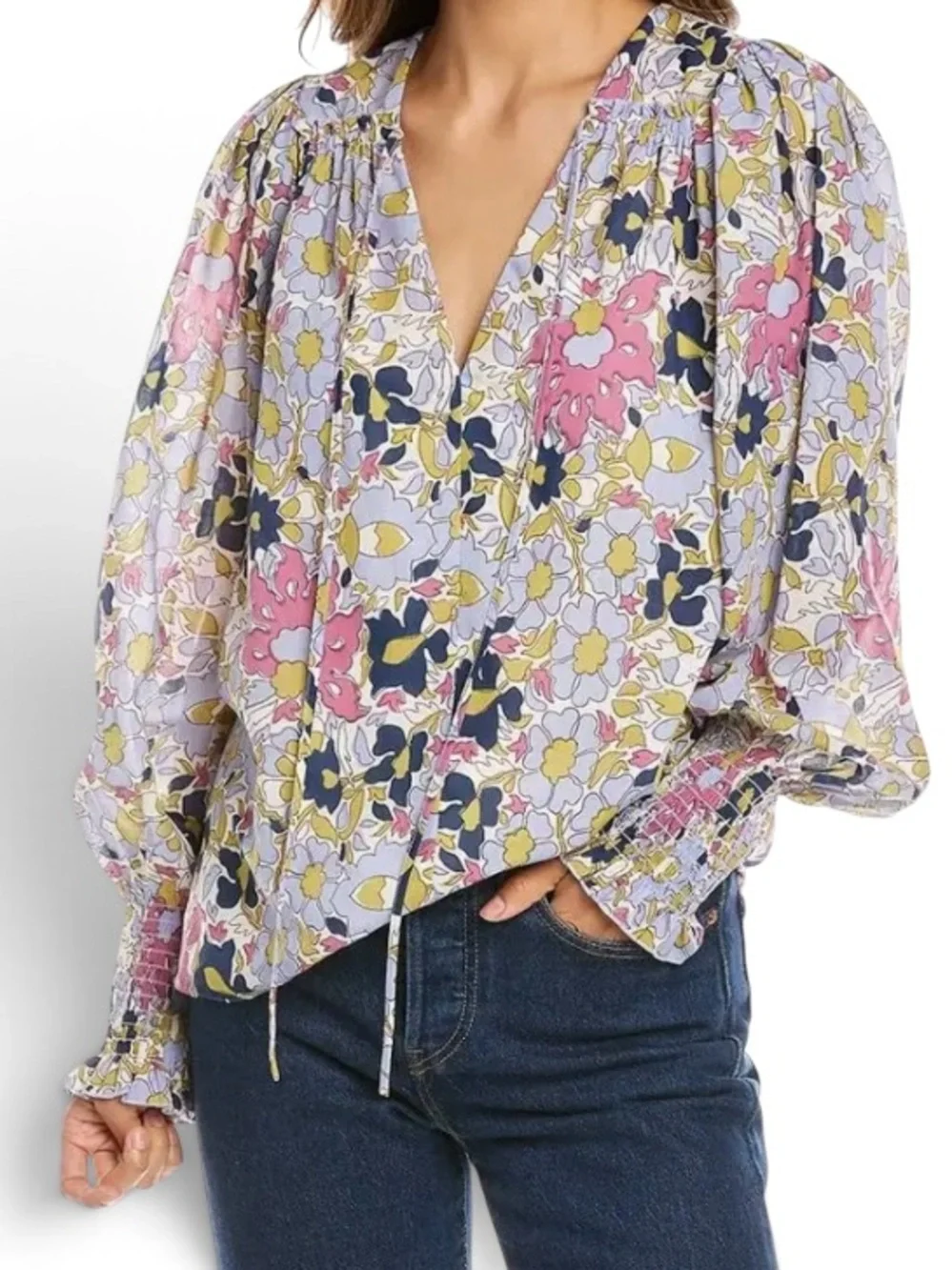 Rebecca Taylor Passion Flower Tie Front Blouse XS Purple Floral Boho NWT $225